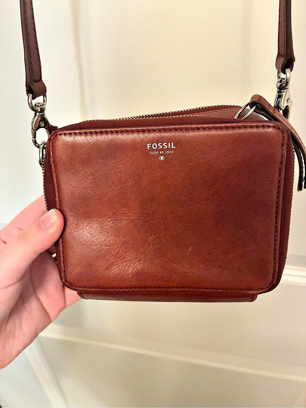 Fossil Brown & Purple Leather Crossbody Bag